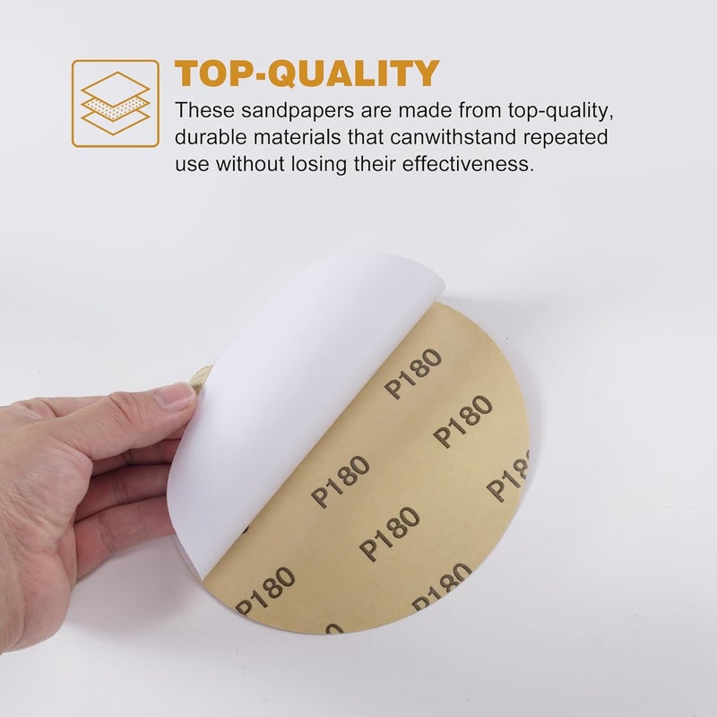 Shawya Premium 6 Inch Gold PSA Sanding Discs 180 Grit (Box of 50) Self Adhesive Stickyback Sandpaper for Wood Working Metal Polishing Easy Attachment Efficient Sanding Performance - Image 3